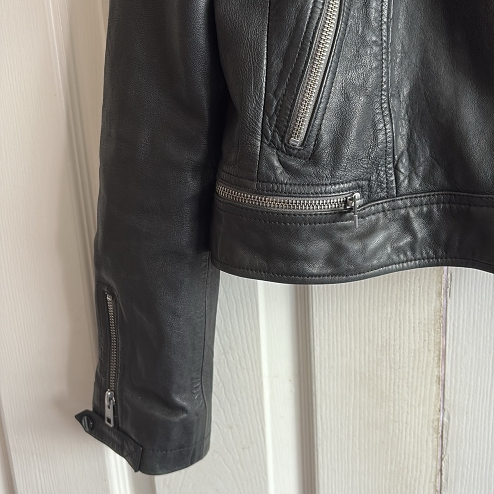 All Saints Conroy Sheep Leather Biker Jacket - Picture 10 of 14